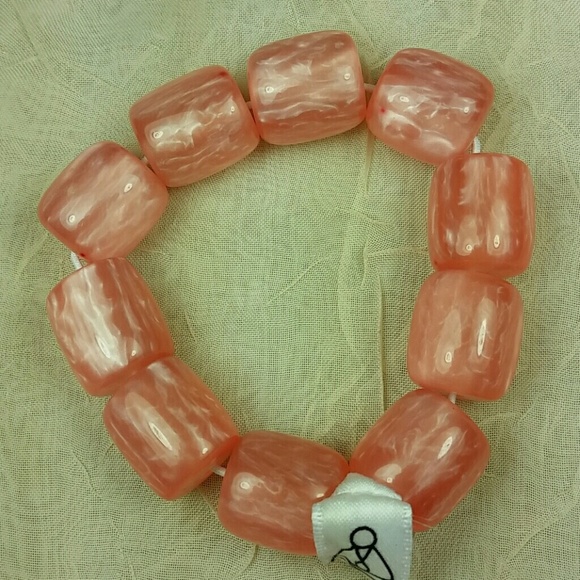 Vintage Pink Pearlized Lucite Bead Stretch Bracelet Chunky Boho Retro Statement - Picture 2 of 4